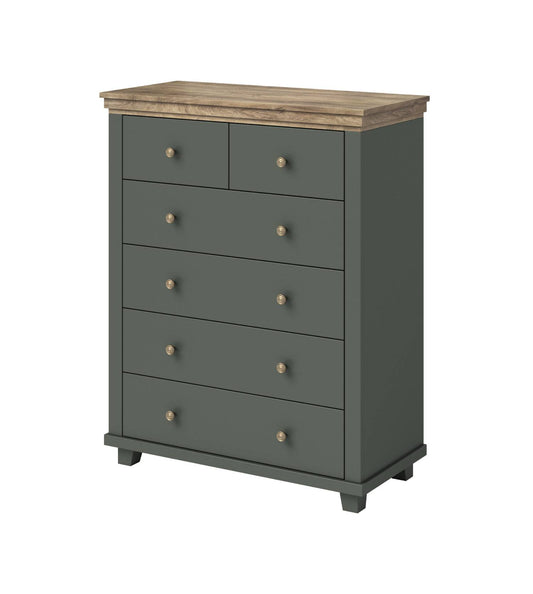 Evora S - Chest of 6 drawers / Oak "Lefkas Dark/Green" 