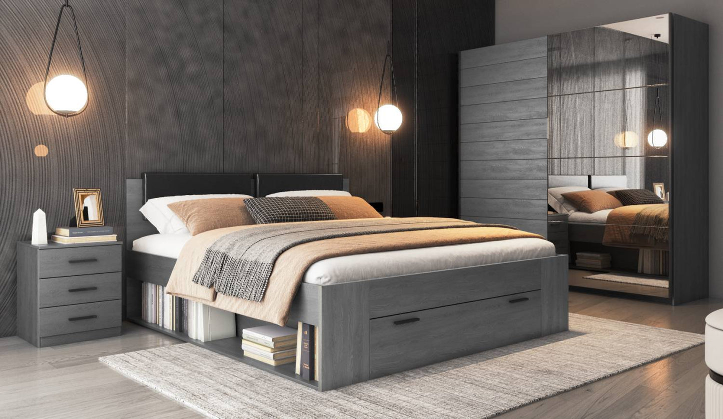 GALAXY - Bed 160/200 with pull-out pull-out / Color: "Carbon oak" Gray 