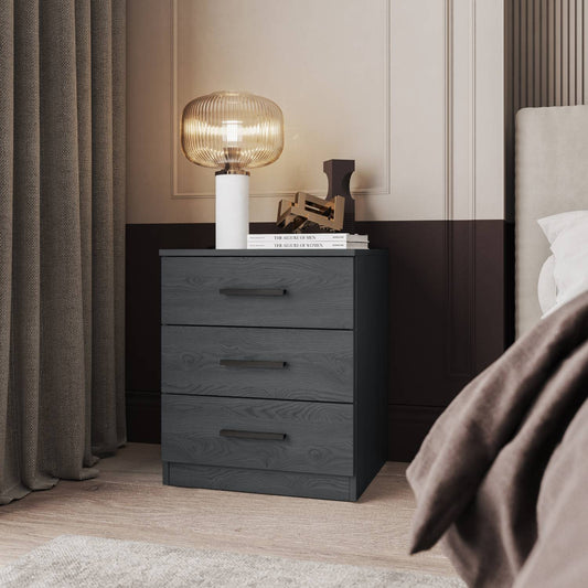 GALAXY - Bedside table with 3 drawers / Color: "Carbon oak" 