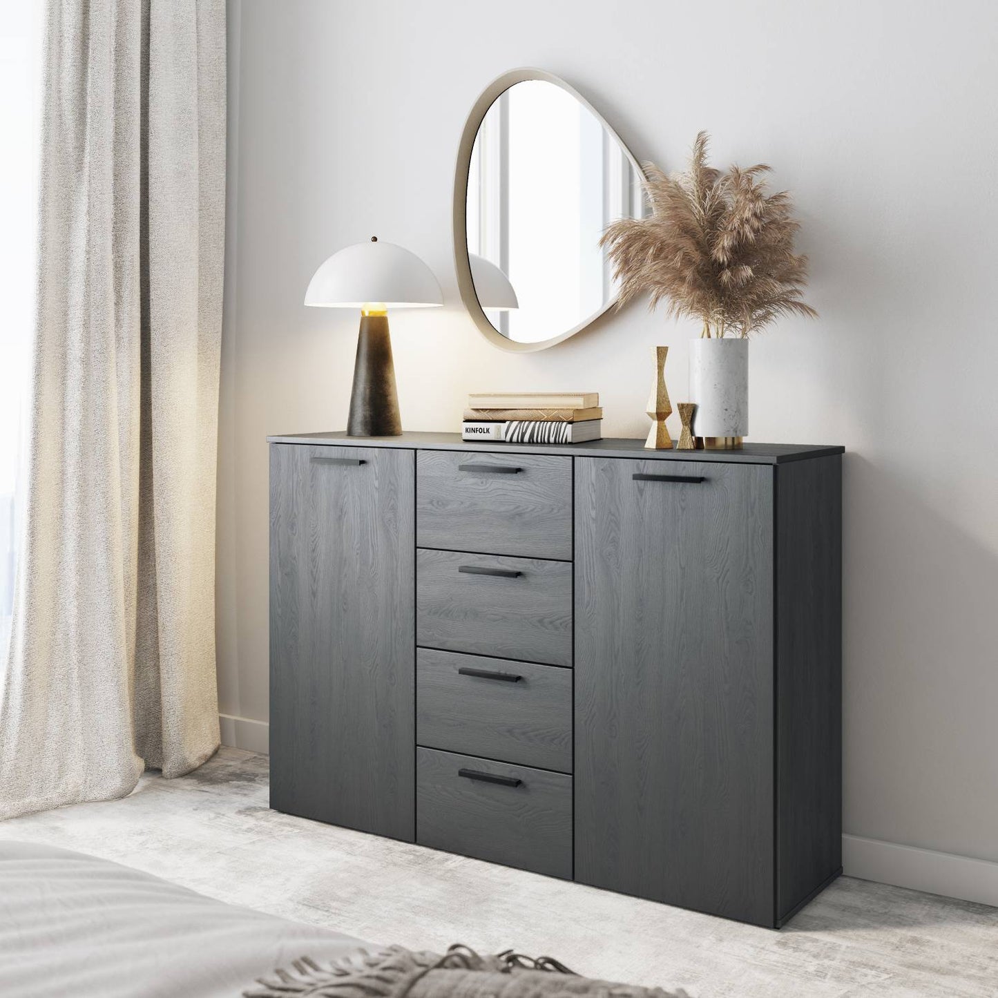 GALAXY - Chest of drawers with 3 doors and 2 drawers / "Carbon oak" Gray 