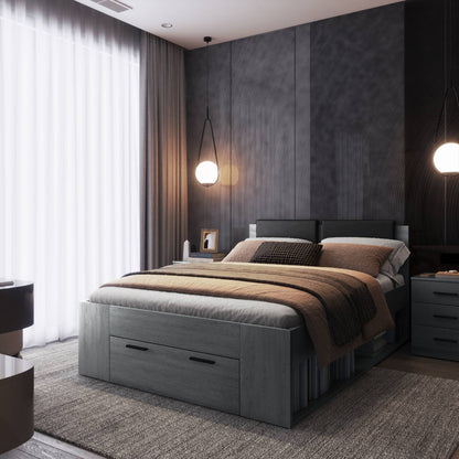 GALAXY - Bed 160/200 with pull-out pull-out / Color: "Carbon oak" Gray 