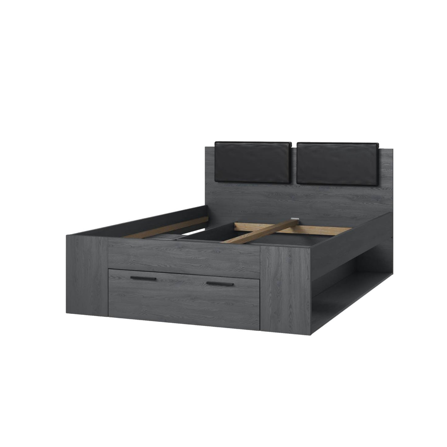 GALAXY - Bed 160/200 with pull-out pull-out / Color: "Carbon oak" Gray 