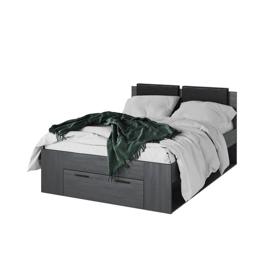 GALAXY - Bed 180/200 with pull-out pull-out / Carbon "Carbon oak" Gray 