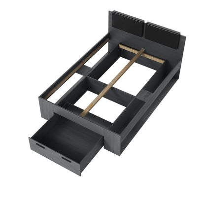 GALAXY - Bed 140/200 with pull-out pull-out / Brown oak - black gloss 