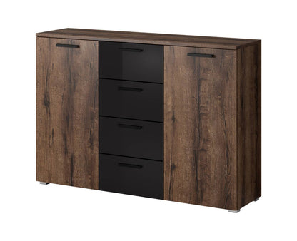 GALAXY - Chest of drawers with 2 doors and 4 drawers / Brown oak - black gloss 