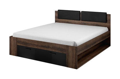 GALAXY - Bed 140/200 with pull-out pull-out / Brown oak - black gloss 