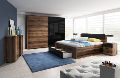 GALAXY - Bed 180/200 with pull-out pull-out / Brown oak - black gloss 