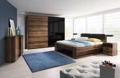 GALAXY - Bed 140/200 with pull-out pull-out / Brown oak - black gloss 