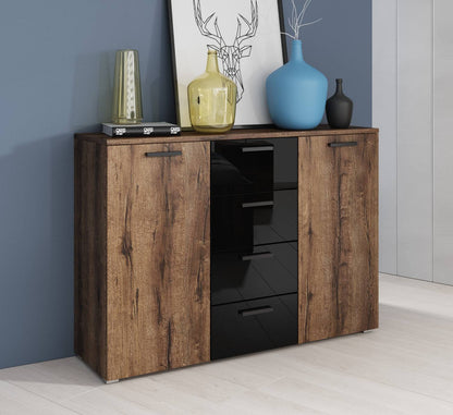 GALAXY - Chest of drawers with 2 doors and 4 drawers / Brown oak - black gloss 