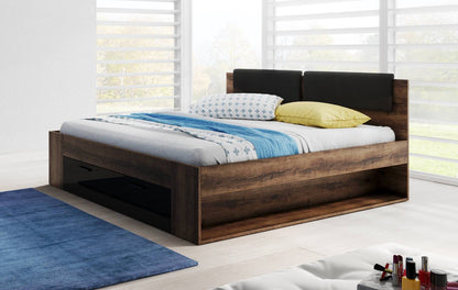 GALAXY - Bed 140/200 with pull-out pull-out / Brown oak - black gloss 