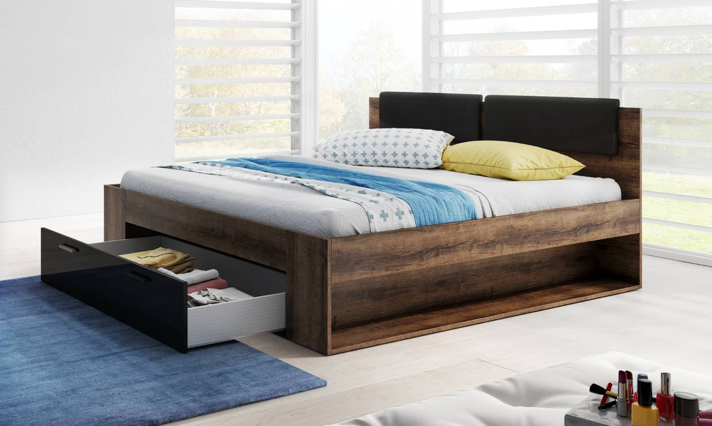 GALAXY - Bed 140/200 with pull-out pull-out / Brown oak - black gloss 