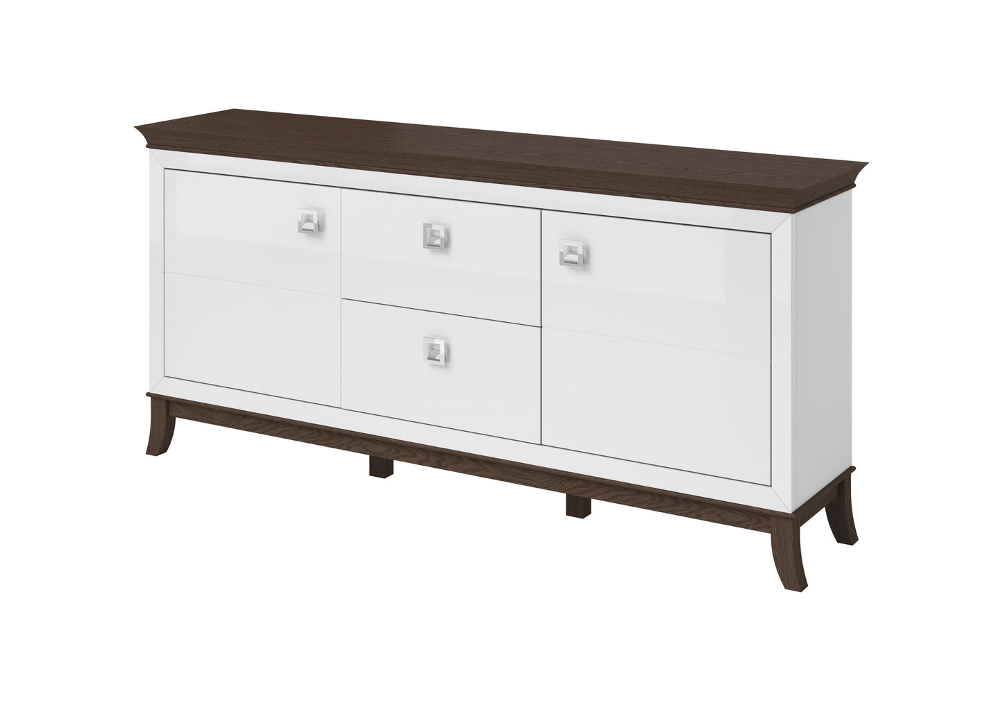 TISARO - Chest of drawers with 2 doors and 2 pull-out boxes / Chocolate oak / white-white gloss coating