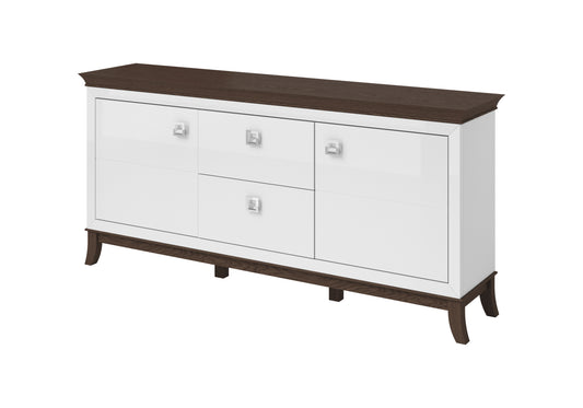 TISARO - Chest of drawers with 2 doors and 2 pull-out boxes / Chocolate oak / white-white gloss coating