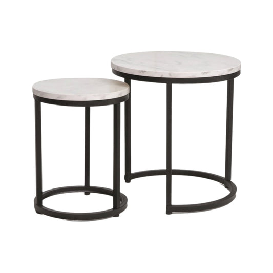 Coffee table HOLA WHITE MARBLE EFFECT/BLACK (SET)