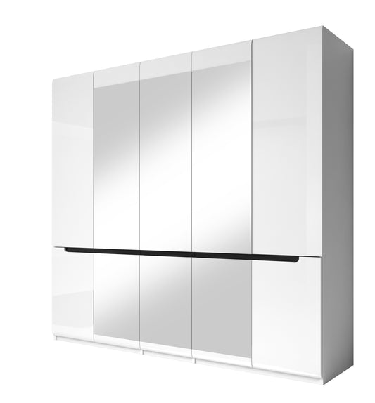 HEKTOR - Cabinet with 5 doors and 3 mirrors / White with white gloss (MDF)