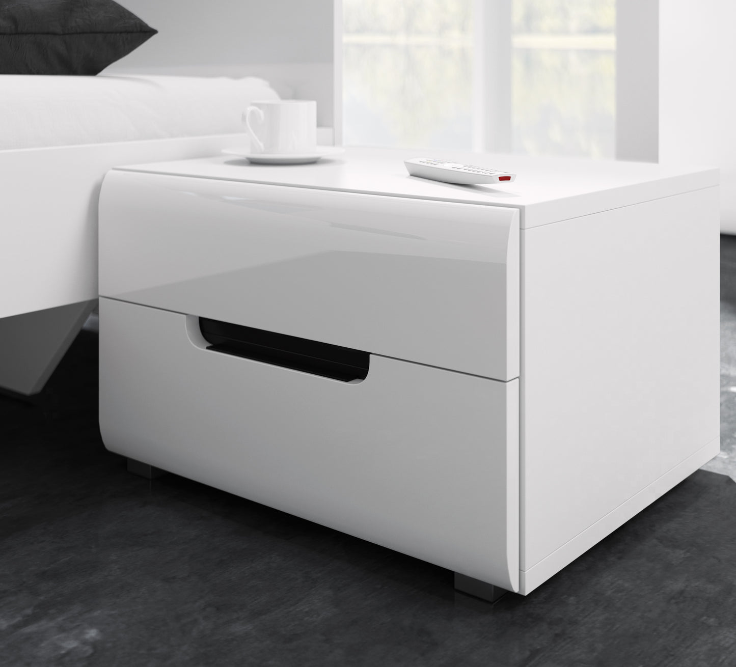 HEKTOR - Nightstand / White color with white gloss (MDF)