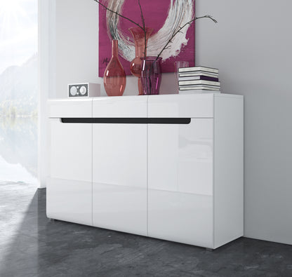 HEKTOR - Chest of drawers with 3 doors and 3 boxes / White with white gloss (MDF)