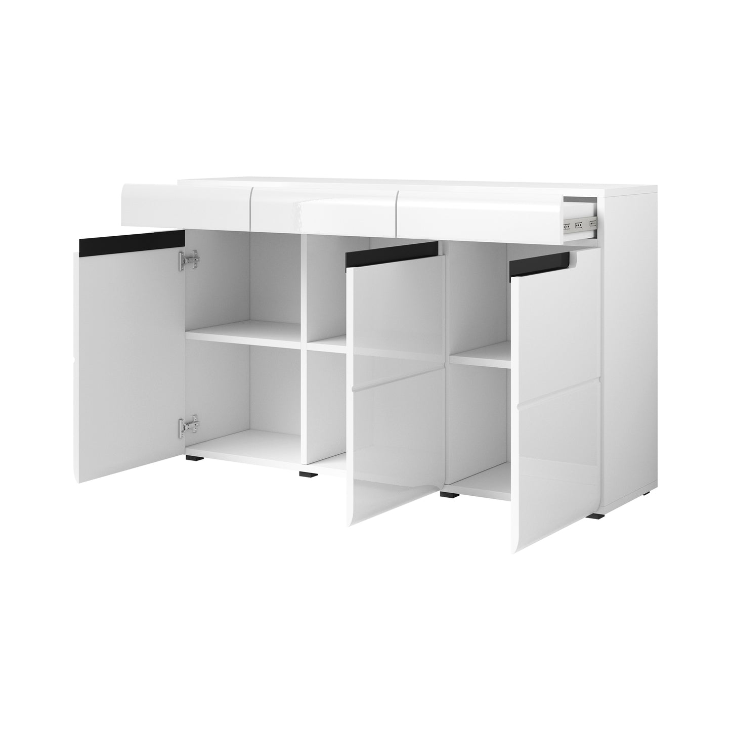 HEKTOR - Chest of drawers with 3 doors and 3 boxes / White with white gloss (MDF)