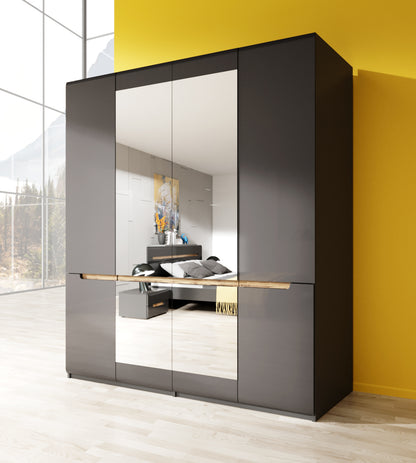 HEKTOR - Cabinet with 4 doors and 2 mirrors / Gray with gray mirror (MDF)