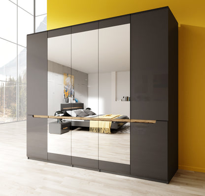 HEKTOR - Cabinet with 5 doors and 3 mirrors / Gray with gray mirror (MDF)