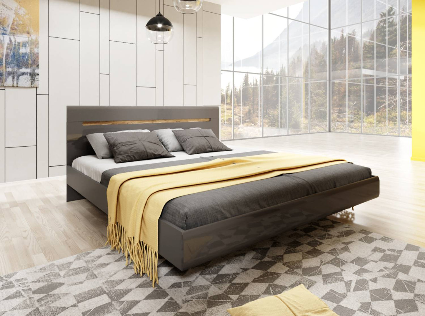 HEKTOR - Bed 180/200 (without frame) / gray and gray glossy 