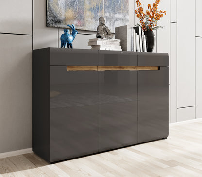 HEKTOR - Chest of drawers with 3 doors and 3 boxes / Gray with gray mirror (MDF)