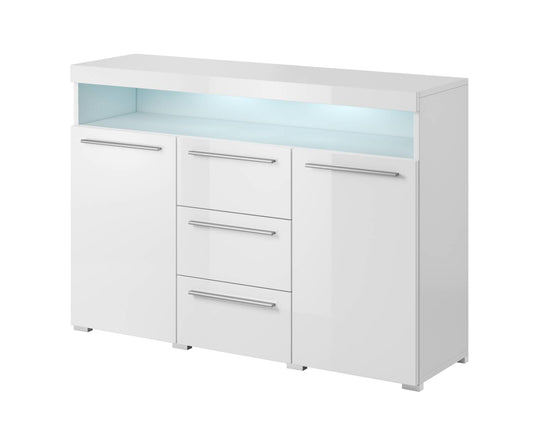 INDIA - Chest of drawers with 2 doors and 3 shelves (132cm) / white/white gloss 