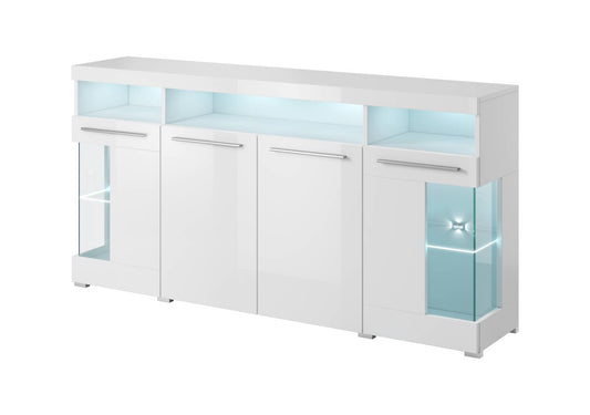 INDIA - Dresser with 4 doors (2x glass) / white/white gloss 