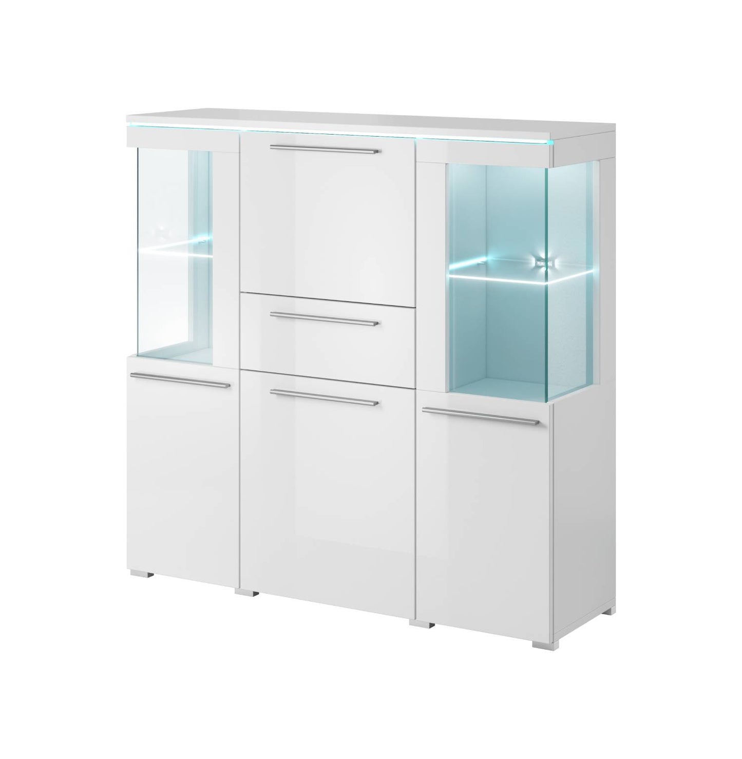 INDIA - Showcase with 3 doors (2x glass) and 1 shelf / white/white gloss 