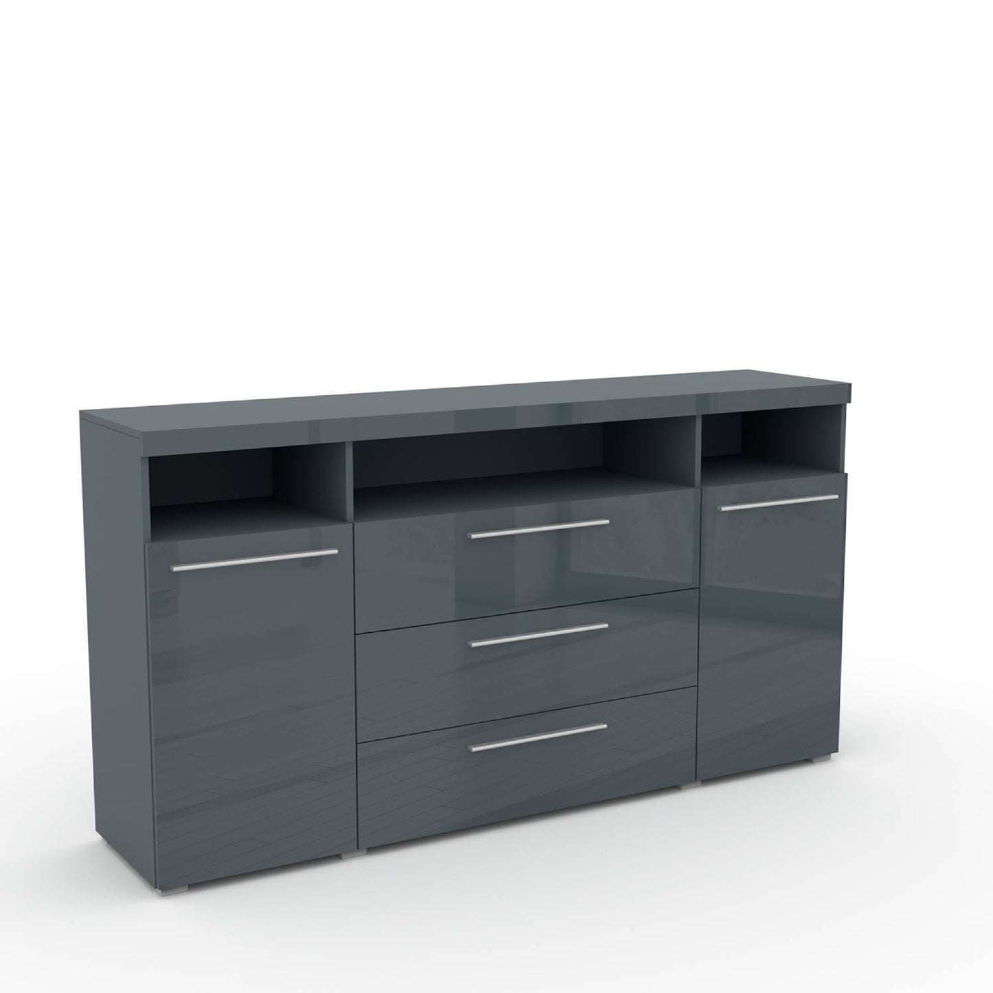 INDIA - Chest of drawers with 2 doors and 3 shelves / grey/gray gloss 