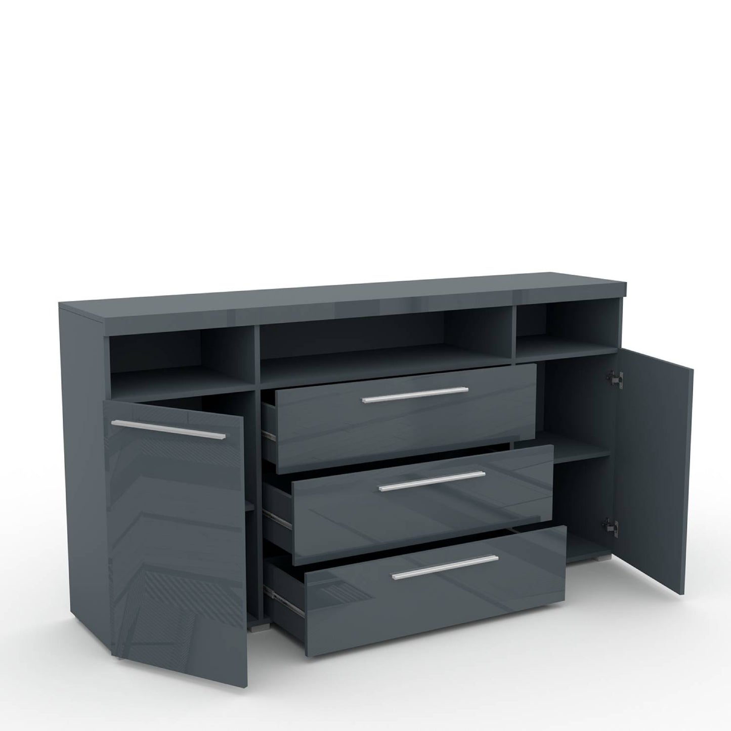 INDIA - Chest of drawers with 2 doors and 3 shelves / grey/gray gloss 