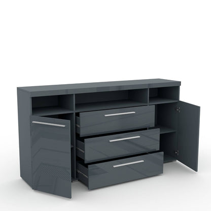 INDIA - Chest of drawers with 2 doors and 3 shelves / grey/gray gloss 