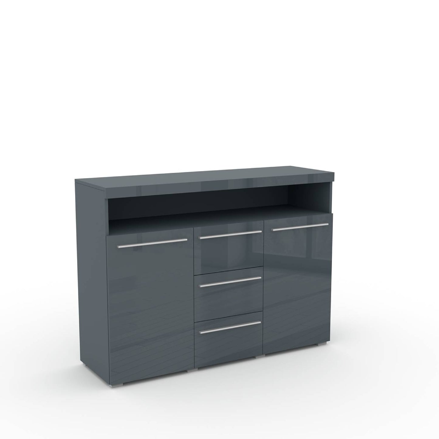 INDIA - Chest of drawers with 2 doors and 3 shelves (132cm) / gray/gray gloss 