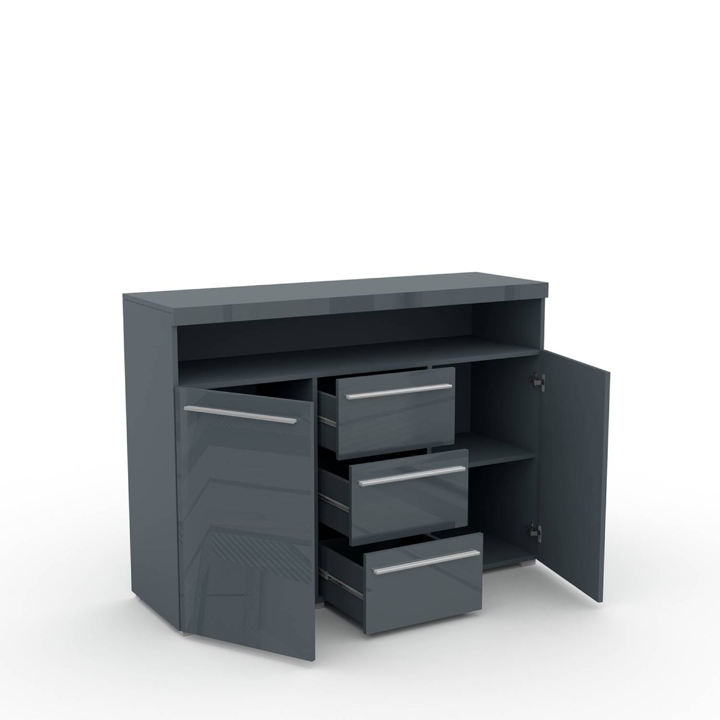 INDIA - Chest of drawers with 2 doors and 3 shelves (132cm) / gray/gray gloss 