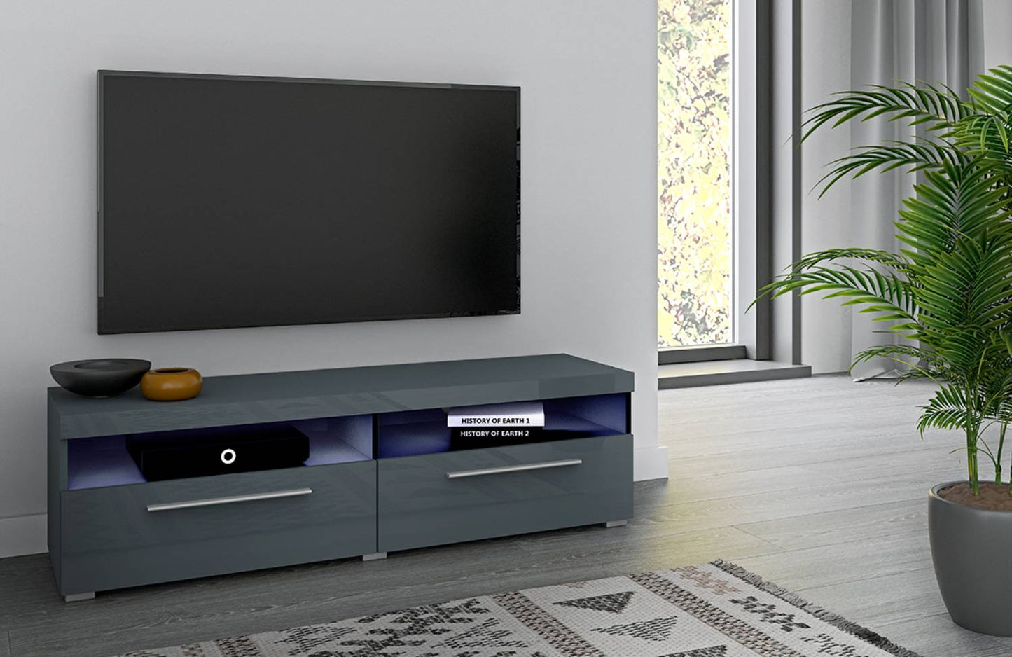 INDIA - Small TV table (140cm) / grey/gray gloss 