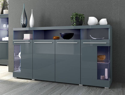 INDIA - Dresser with 4 doors (2 glass) 182cm / gray/gray gloss 