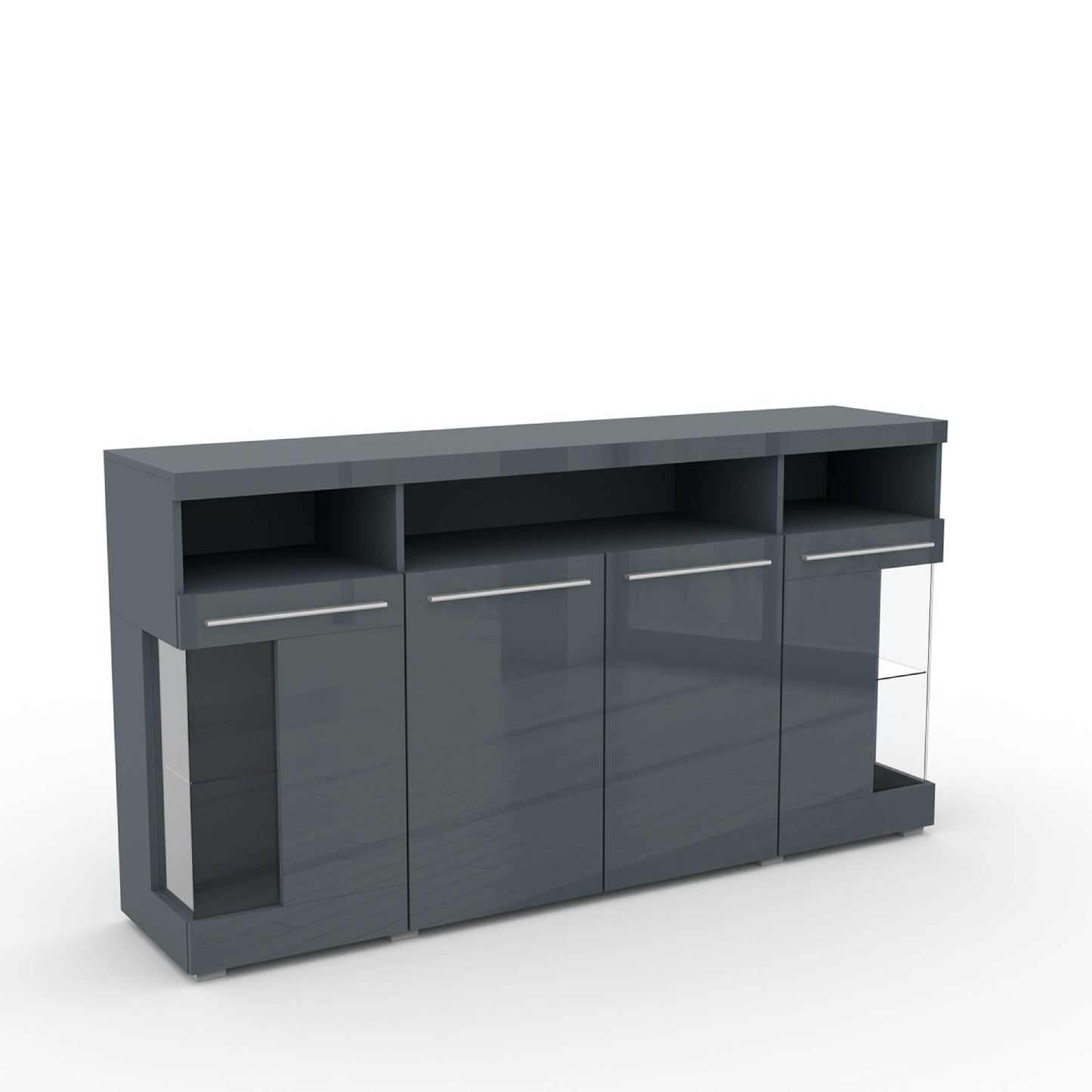 INDIA - Dresser with 4 doors (2 glass) 182cm / gray/gray gloss 