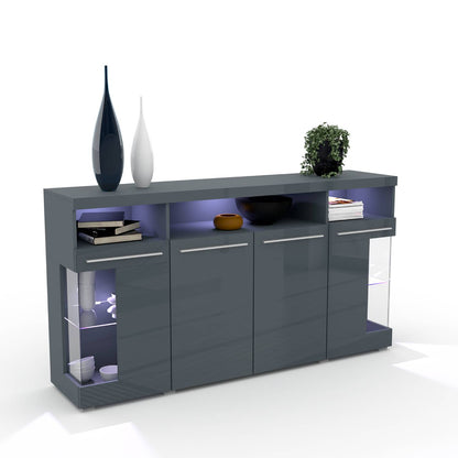 INDIA - Dresser with 4 doors (2 glass) 182cm / gray/gray gloss 