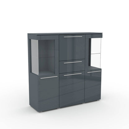 INDIA - Showcase with 3 doors (2x glass) and 1 shelf / gray/gray gloss 