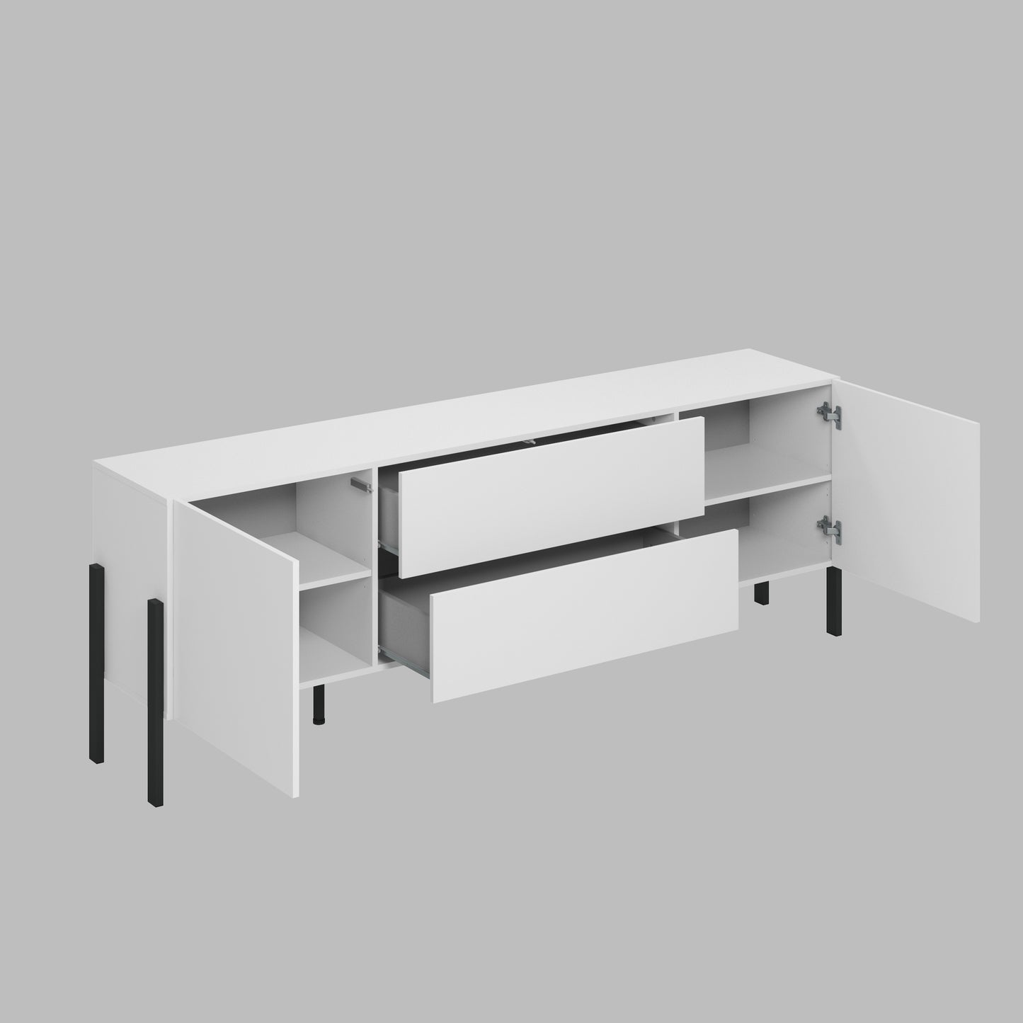 TV Table JUKON with 2 Doors and 2 Drawers, White Matt Color 