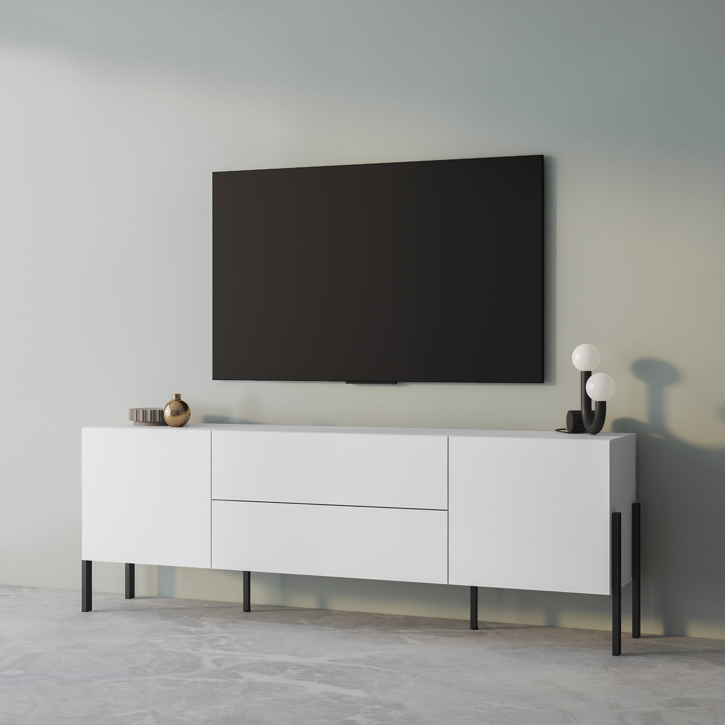 TV Table JUKON with 2 Doors and 2 Drawers, White Matt Color 