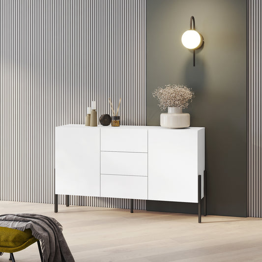 Chest of drawers JUKON with 2 doors and 3 drawers, in white matte color 