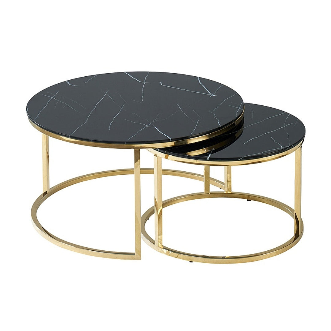 Coffee table MUSE BLACK MARBLE EFFECT/GOLD (SET)