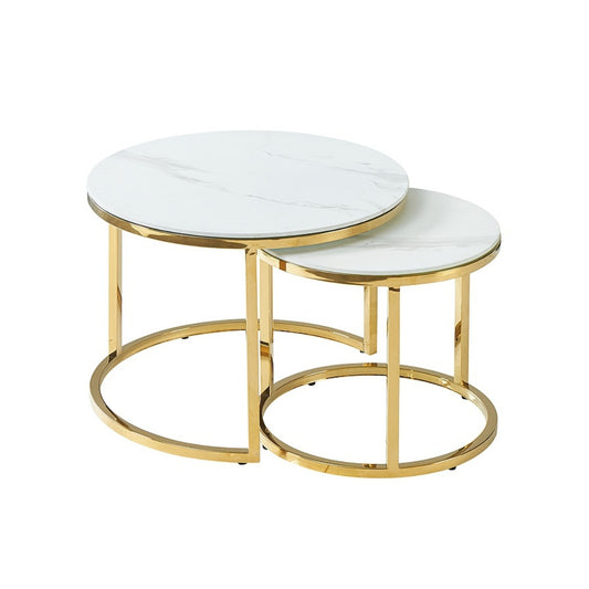 Coffee table MUSE II WHITE MARBLE EFFECT/GOLD (SET)