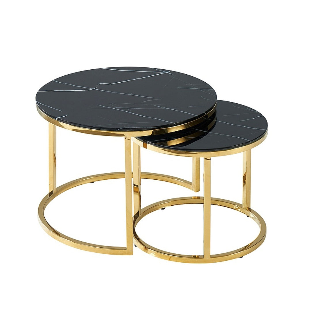 Coffee table MUSE II BLACK MARBLE EFFECT/GOLD (SET)