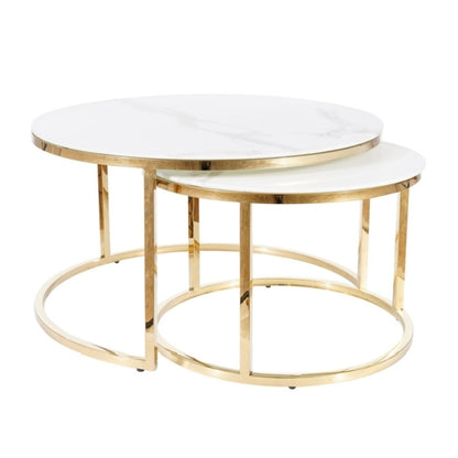 Coffee table MUSE WHITE MARBLE EFFECT/GOLD (SET)