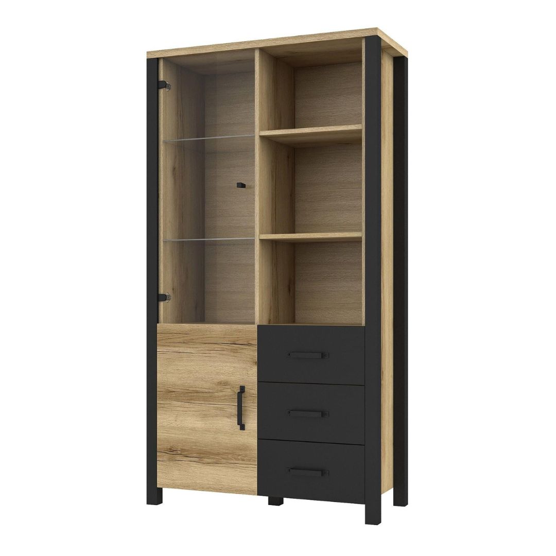 Olin - Showcase Cabinet: 2 Doors, 3 Drawers, Natural Oak