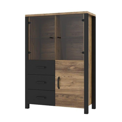 Olin - Showcase Cabinet: 3 Doors, 3 Drawers, Natural Pine