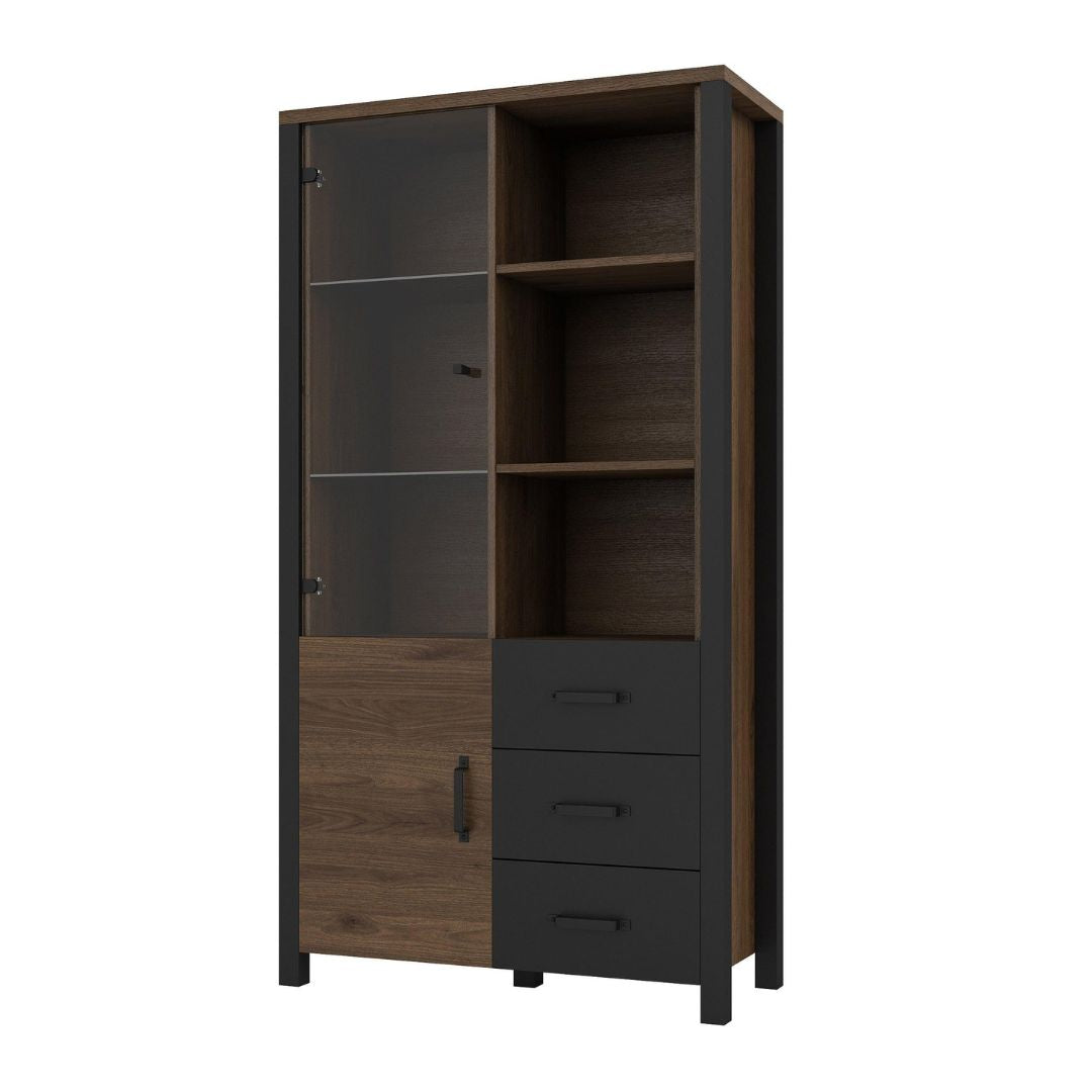 Olin - Display Cabinet: 2 Doors, 3 Drawers, Okapi Walnut - Matt Black