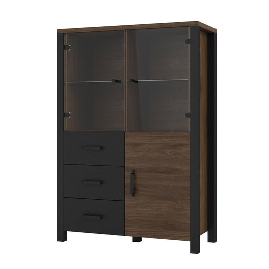 Olin - Display Cabinet: 3 Doors, 3 Drawers, Okapi Walnut - Matt Black